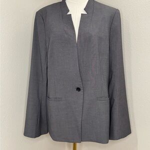Banana Republic Long and Lean Blazer Size 14 Gray Tailored Stretch Work Jacket
